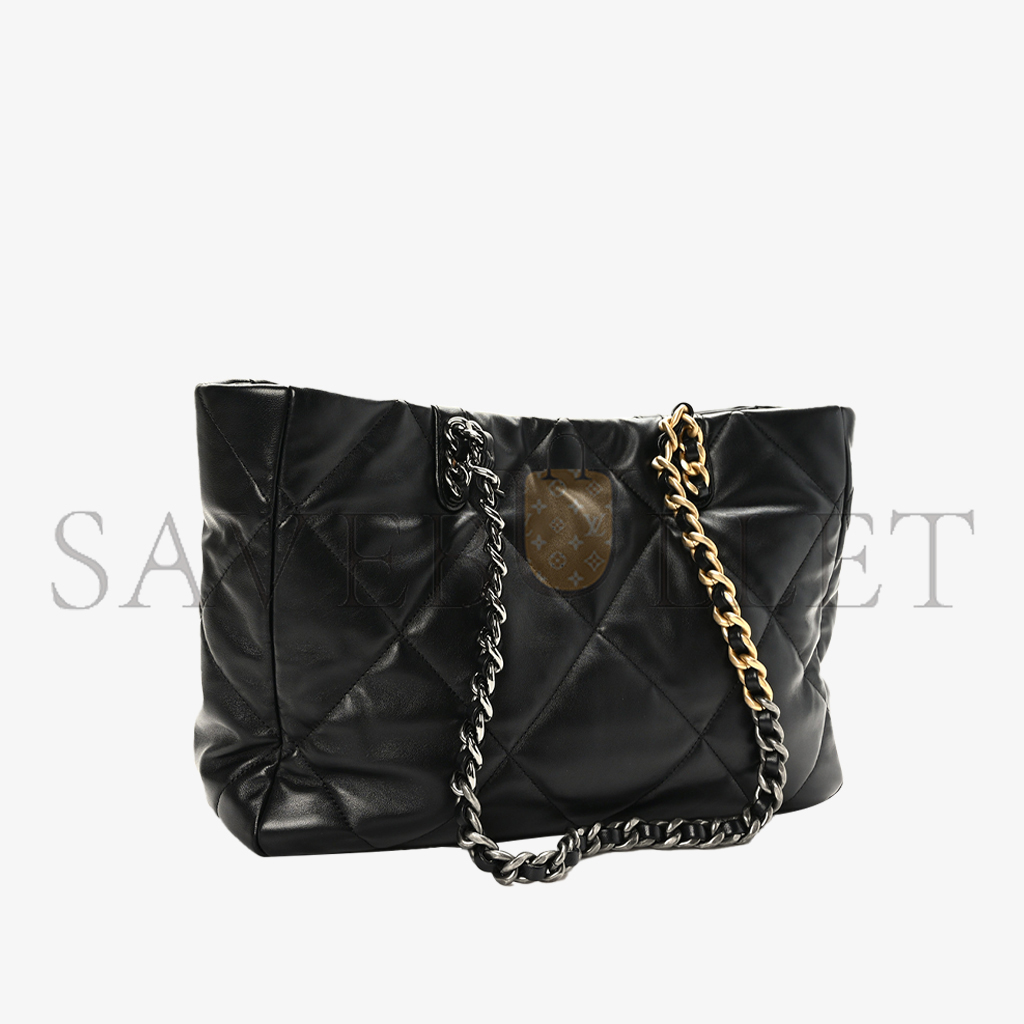 Ch*el master lambskin quilted 19 bag shopping bag black as3660 (41*24*10.5cm)